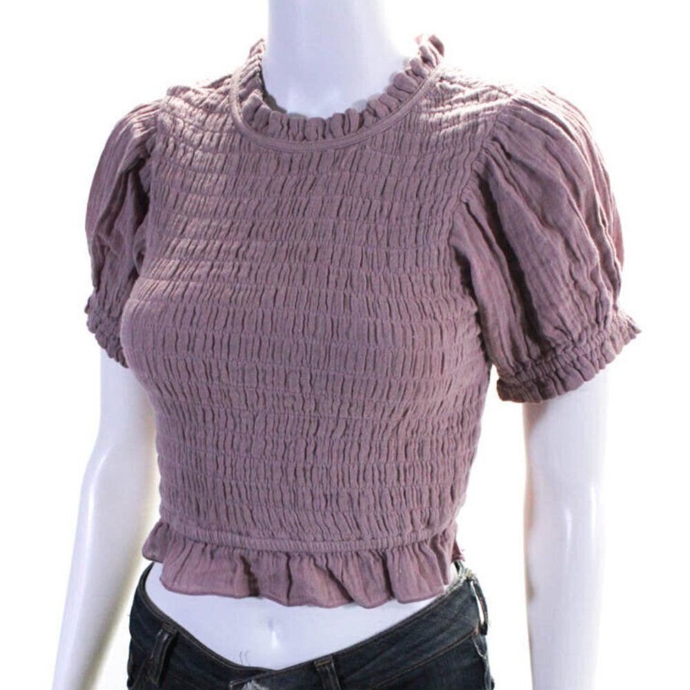 Free people short sleeve crew neck gauze smocked shirt Mauve size XS top